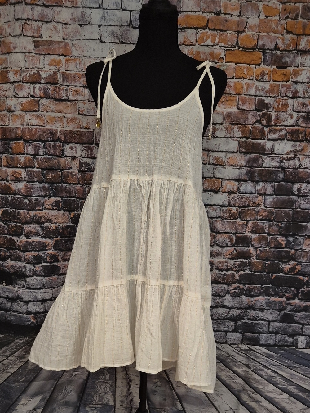 aerie White Sundress with Gold Thread Accent